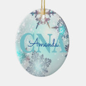 Cute CNA Ice Blue Snowflake Persoonlijke naam Keramisch Ornament (Rechts)