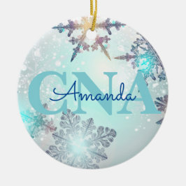 Cute CNA Ice Blue Snowflake Persoonlijke naam Keramisch Ornament