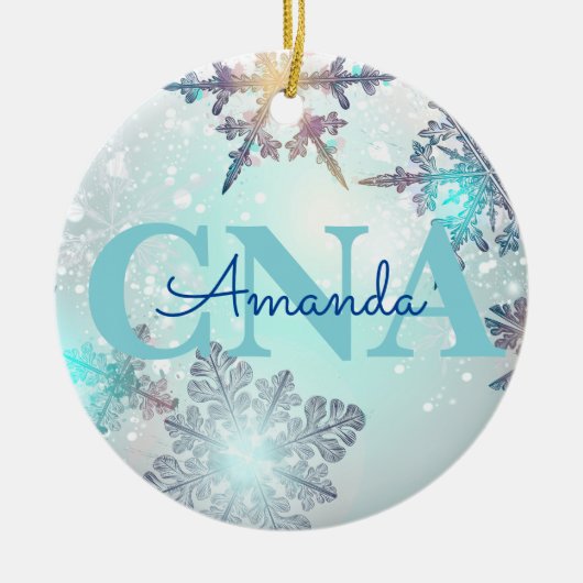 Cute CNA Ice Blue Snowflake Persoonlijke naam Keramisch Ornament (Voorkant)