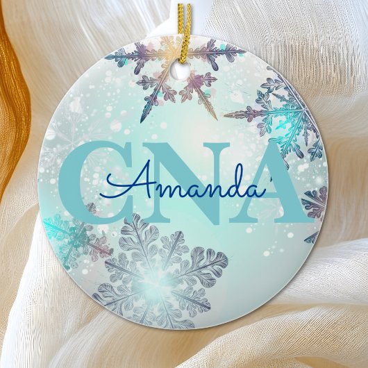 Cute CNA Ice Blue Snowflake Persoonlijke naam Keramisch Ornament