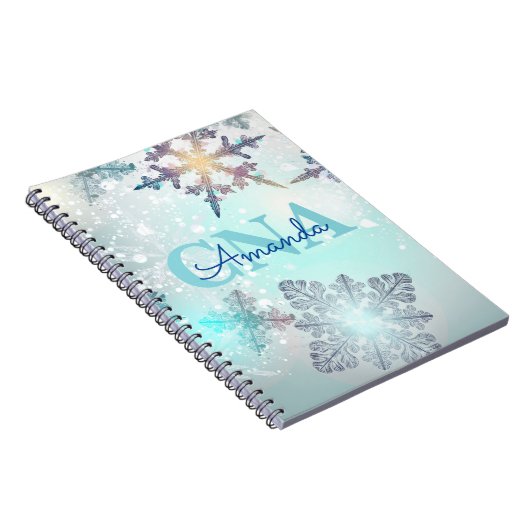 Cute CNA Ice Blue Snowflake Persoonlijke naam Notitieboek (Rechterzijde)