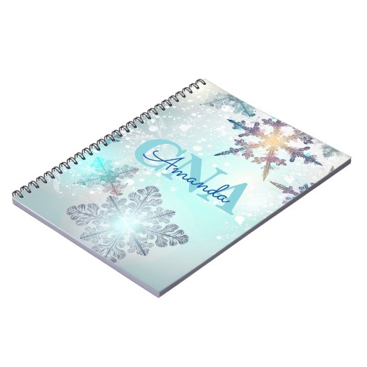 Cute CNA Ice Blue Snowflake Persoonlijke naam Notitieboek (Linkerzijde)
