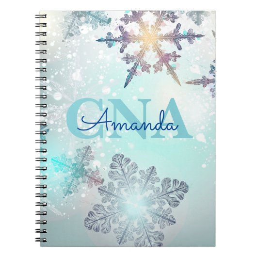 Cute CNA Ice Blue Snowflake Persoonlijke naam Notitieboek (Voorkant)