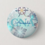 Cute CNA Ice Blue Snowflake Persoonlijke naam Ronde Button 5,7 Cm (Voorkant)