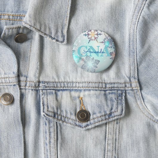 Cute CNA Ice Blue Snowflake Persoonlijke naam Ronde Button 5,7 Cm (In situ)
