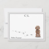 Cute Cockapoo Dog Gray Border Monogram Jouw naam Notitiekaartje (Voorkant)