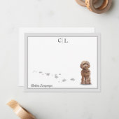 Cute Cockapoo Dog Gray Border Monogram Jouw naam Notitiekaartje (Voorkant / Achterkant in situ)
