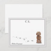 Cute Cockapoo Dog Gray Border Monogram Jouw naam Notitiekaartje (Voorkant / Achterkant)