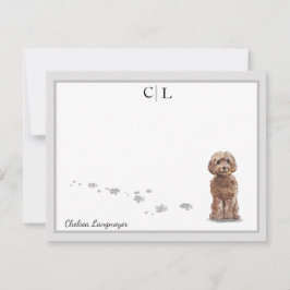Cute Cockapoo Dog Gray Border Monogram Jouw naam Notitiekaartje