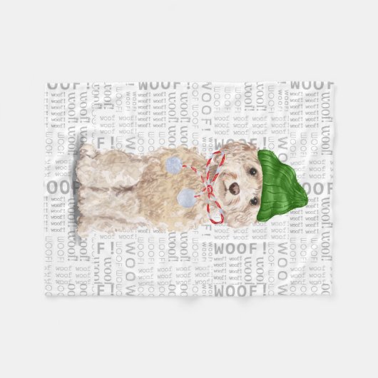 Cute Cockapoo Santa Dog Kerstmis Fleece Deken (Voorkant (Horizontaal))