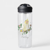 Cute Cockatiel Floral Custom Name Waterfles (Voorkant)