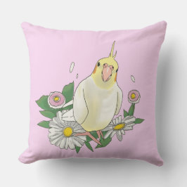 Cute Cockatiel Floral Illustration Kussen