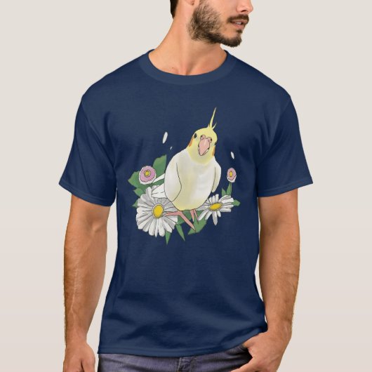 Cute Cockatiel Floral Illustration T-shirt (Voorkant)