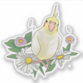 Cute Cockatiel Floral Sticker (Voorkant)