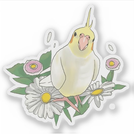 Cute Cockatiel Floral Sticker (Voorkant)