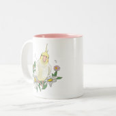 Cute Cockatiel Floral Tweekleurige Koffiemok (Voorkant links)