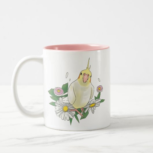Cute Cockatiel Floral Tweekleurige Koffiemok (Links)
