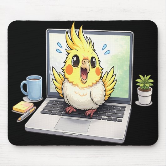 Cute Cockatiel Vogel op Laptop Muismat (Voorkant)