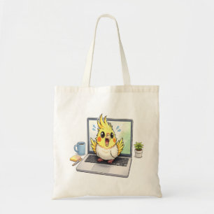 Cute Cockatiel Vogel Werkt Aan Laptop Boodschappen Tote Bag