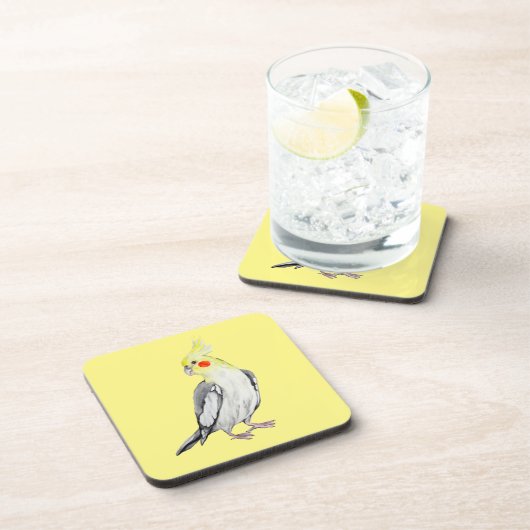 Cute Cockatiel Waterverf Parrot. Bier Onderzetter (Rechterzijde)