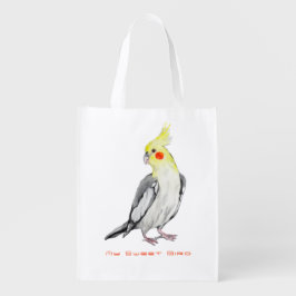 Cute Cockatiel Waterverf Parrot. Boodschappentas