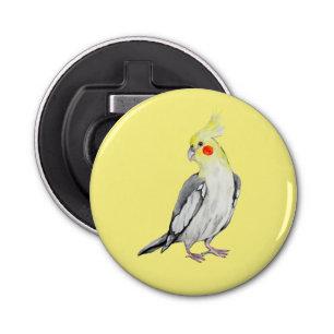 Cute Cockatiel Waterverf Parrot. Button Flesopener