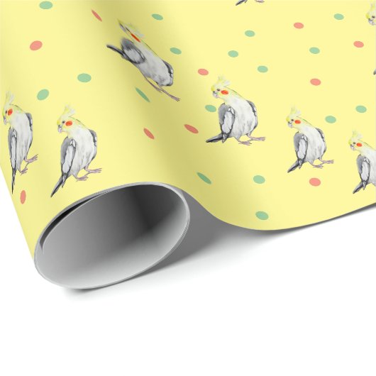 Cute Cockatiel Waterverf Parrot. Cadeaupapier (Rol Hoek)