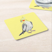 Cute Cockatiel Waterverf Parrot. Kartonnen Onderzetters (Schuin)