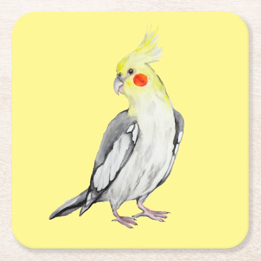 Cute Cockatiel Waterverf Parrot. Kartonnen Onderzetters (Voorkant)