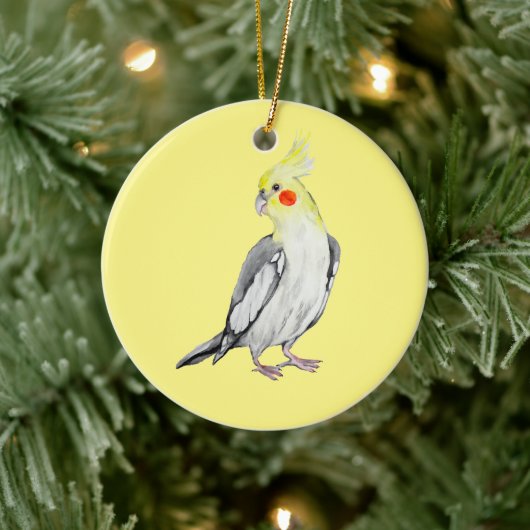 Cute Cockatiel Waterverf Parrot. Keramisch Ornament (Boom)