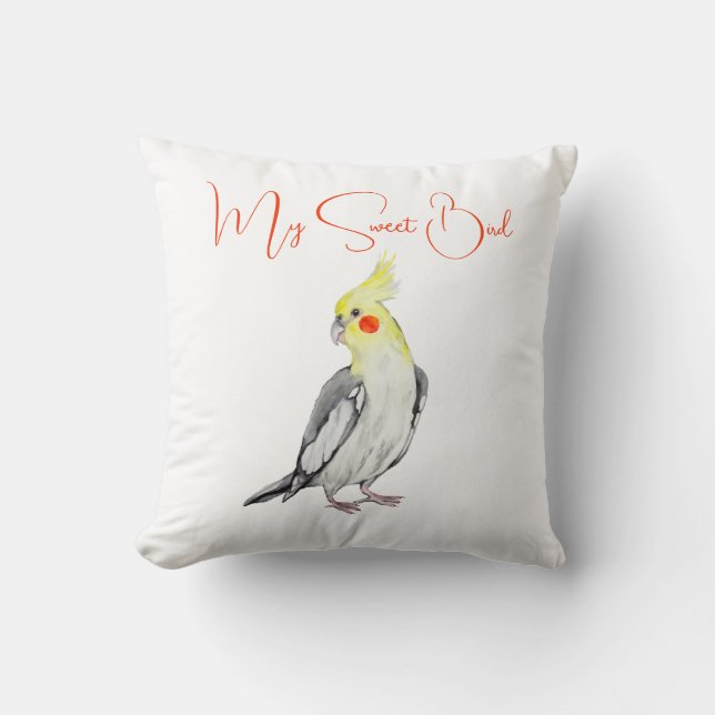 Cute Cockatiel Waterverf Parrot. Kussen (Voorkant)