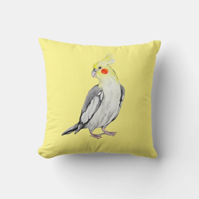Cute Cockatiel Waterverf Parrot. Kussen (Voorkant)