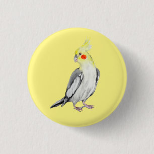 Cute Cockatiel Waterverf Parrot. Ronde Button 3,2 Cm