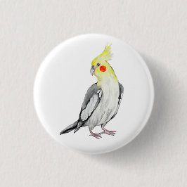 Cute Cockatiel Waterverf Parrot. Ronde Button 3,2 Cm