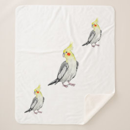 Cute Cockatiel Waterverf Parrot. Sherpa Deken