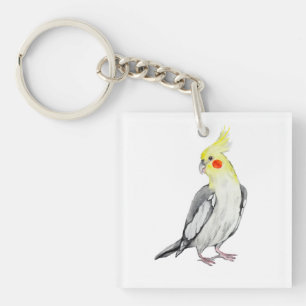 Cute Cockatiel Waterverf Parrot. Sleutelhanger