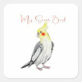 Cute Cockatiel Waterverf Parrot. Vierkante Sticker (Voorkant)