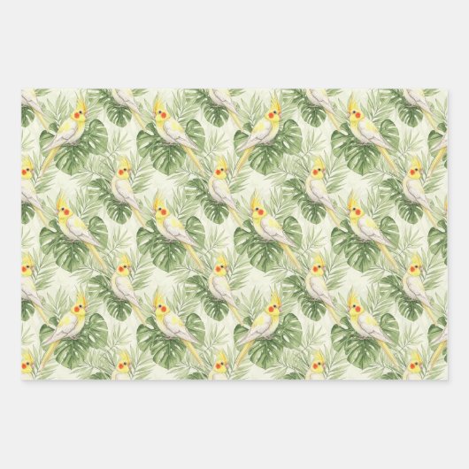 Cute Cockatiel with Tropical Plants Pet Bird Lover Inpakpapier Vel (Voorkant 3)