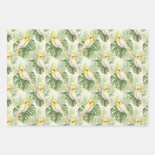 Cute Cockatiel with Tropical Plants Pet Bird Lover Inpakpapier Vel (Voorkant 2)