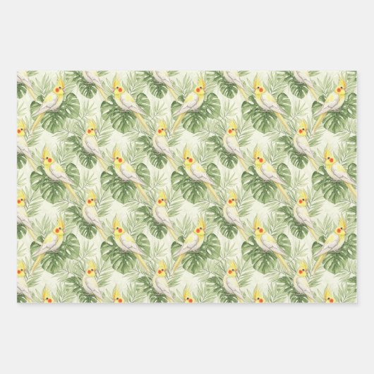 Cute Cockatiel with Tropical Plants Pet Bird Lover Inpakpapier Vel (Voorkant)
