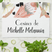 Cute Cockato Hearts Greenery Illustratie Theedoek (Gevouwen)