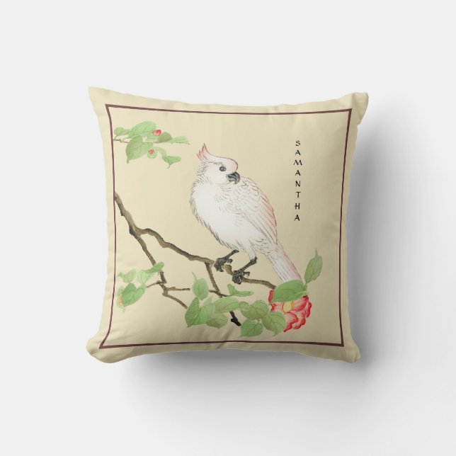 Cute Cockato  Japanse Camellia Pillow Kussen (Voorkant)