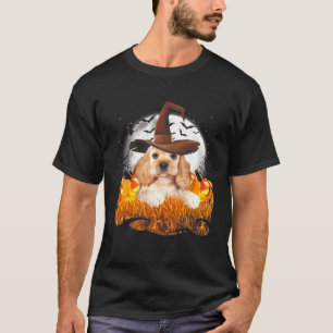 Cute Cocker Spaniel Dog Witch op Halloween Pumpkin T-shirt