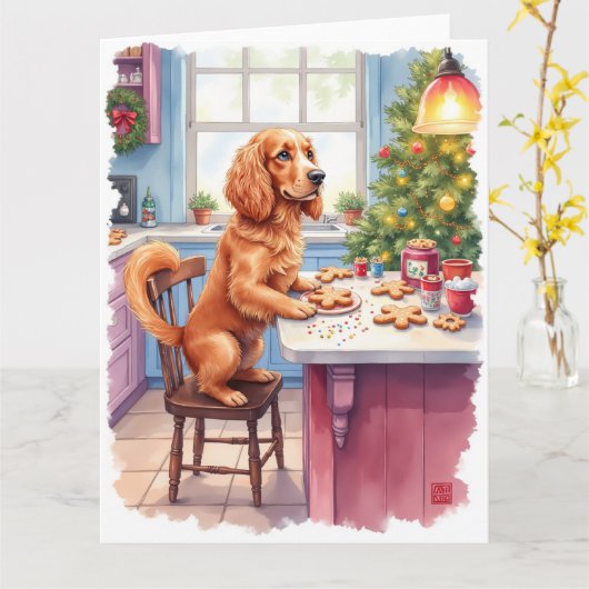 Cute Cocker Spaniel Gingerbread Baking Christmas Kaart (Gele Bloem)