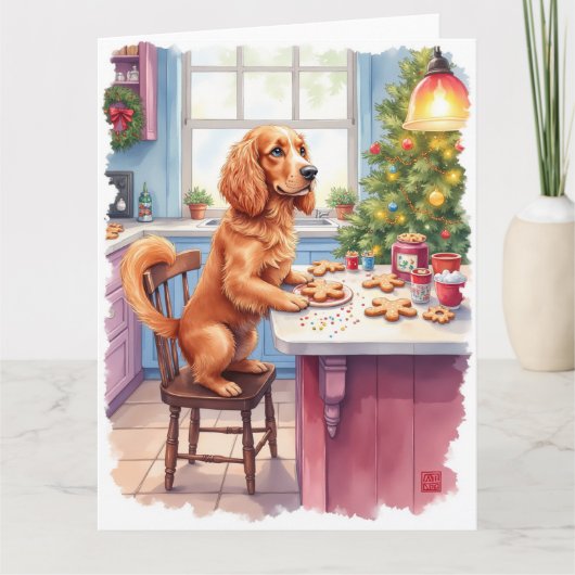 Cute Cocker Spaniel Gingerbread Baking Christmas Kaart (Voorkant)