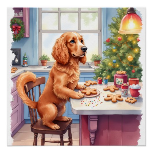Cute Cocker Spaniel Gingerbread Baking Christmas Perfect Poster (Voorkant)