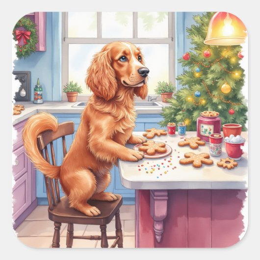 Cute Cocker Spaniel Gingerbread Baking Christmas Vierkante Sticker (Voorkant)