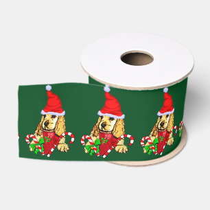 Cute Cocker Spaniel Puppy Kerstmis Grosgrain Lint
