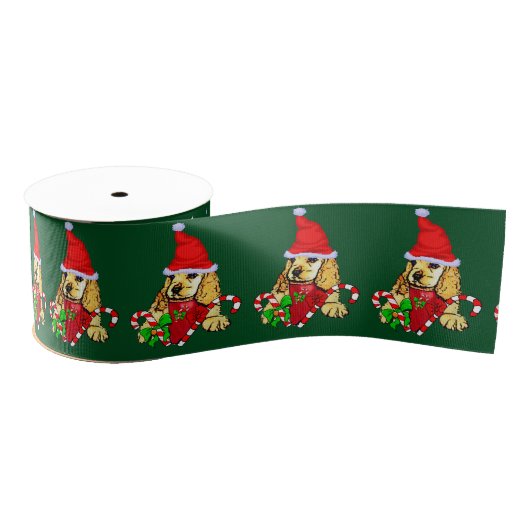 Cute Cocker Spaniel Puppy Kerstmis Grosgrain Lint (Spoel)