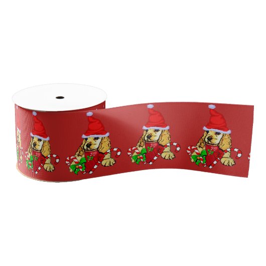 Cute Cocker Spaniel Puppy Kerstmis Grosgrain Lint (Spoel)
